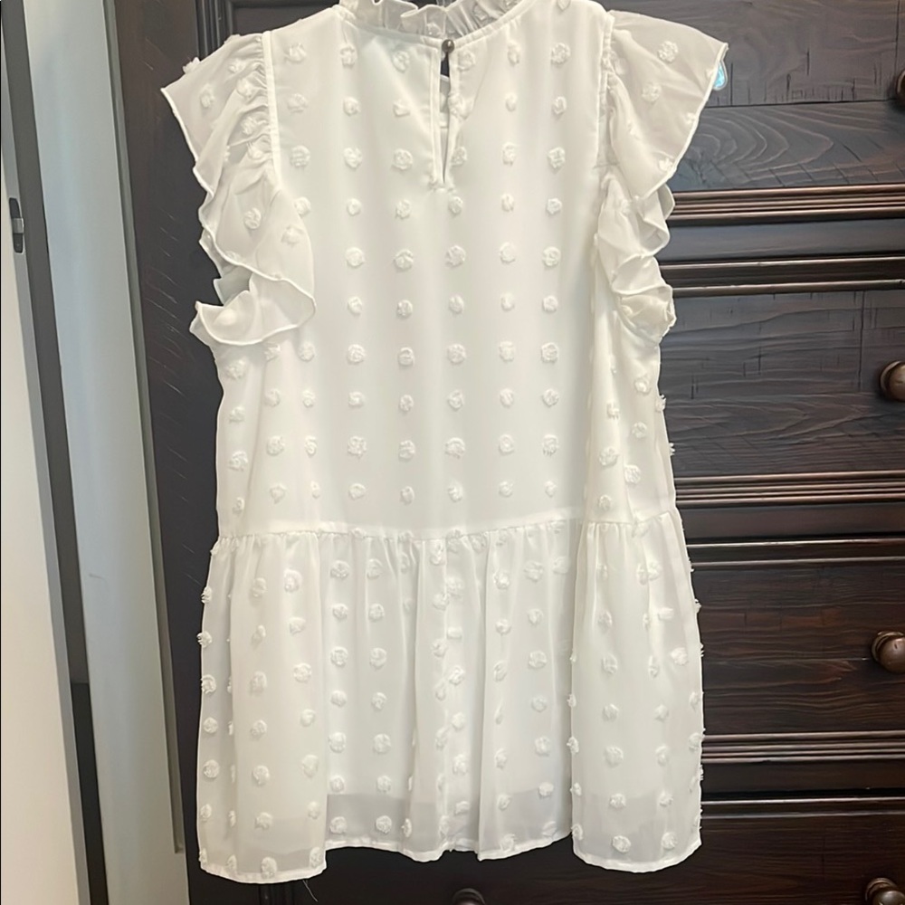White Ruffle Sleeve flowy top with Textured Dots S organza lightweight spring - Picture 5 of 5